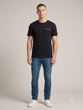 Men's Black Crewneck T-Shirt with Small Chest Logo